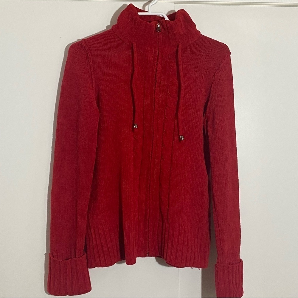 🎈Jessica women’s red turtleneck long sleeve zip up super soft sweater size  M